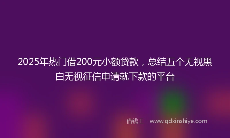 2025年热门借200元小额贷款，总结五个无视黑白无视征信申请就下款的平台