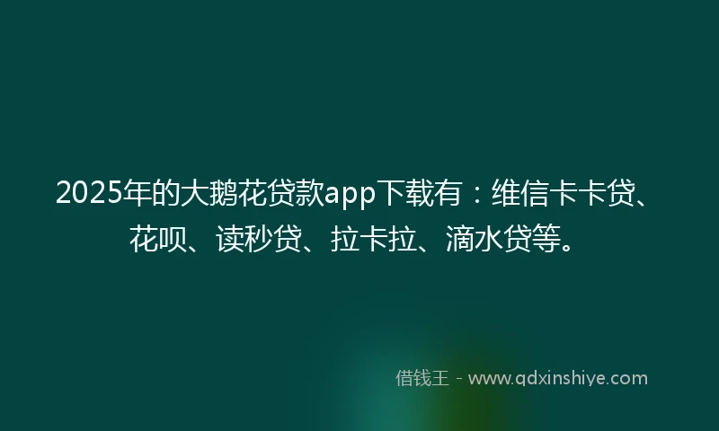 2025年的大鹅花贷款app下载有：维信卡卡贷、花呗、读秒贷、拉卡拉、滴水贷等。