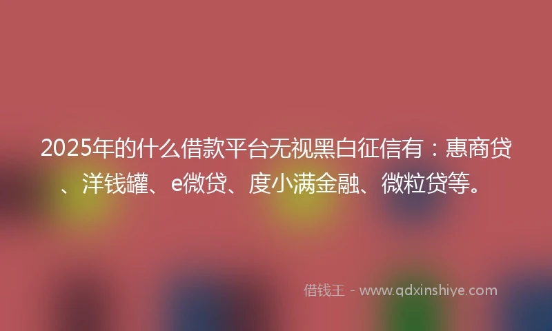 2025年的什么借款平台无视黑白征信有：惠商贷、洋钱罐、e微贷、度小满金融、微粒贷等。