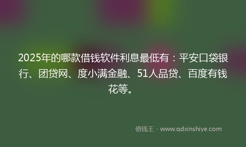 2025年的哪款借钱软件利息最低有：平安口袋银行、团贷网、度小满金融、51人品贷、百度有钱花等。