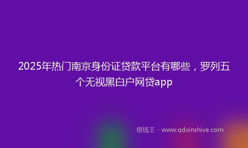 2025年热门南京身份证贷款平台有哪些，罗列五个无视黑白户网贷app