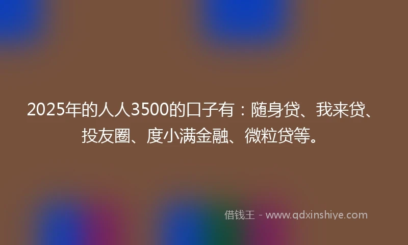 2025年的人人3500的口子有：随身贷、我来贷、投友圈、度小满金融、微粒贷等。