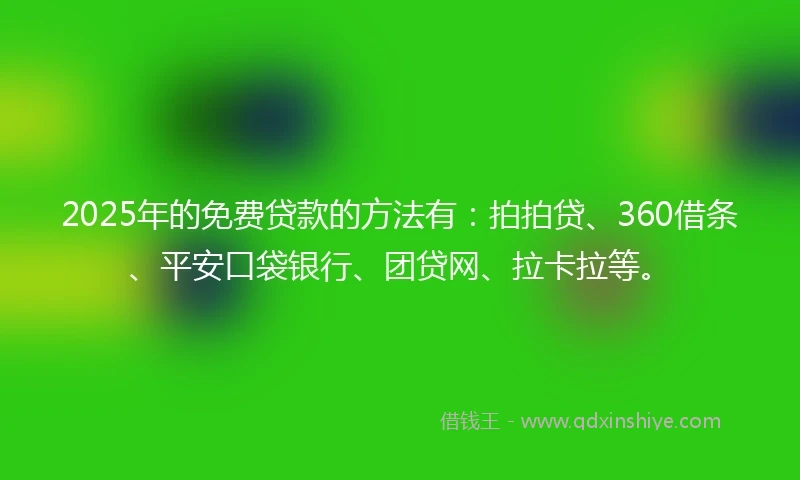 2025年的免费贷款的方法有：拍拍贷、360借条、平安口袋银行、团贷网、拉卡拉等。