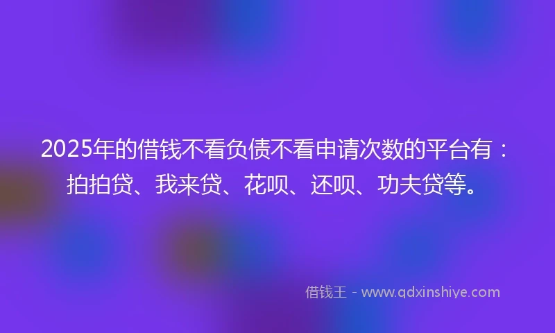 2025年的借钱不看负债不看申请次数的平台有：拍拍贷、我来贷、花呗、还呗、功夫贷等。