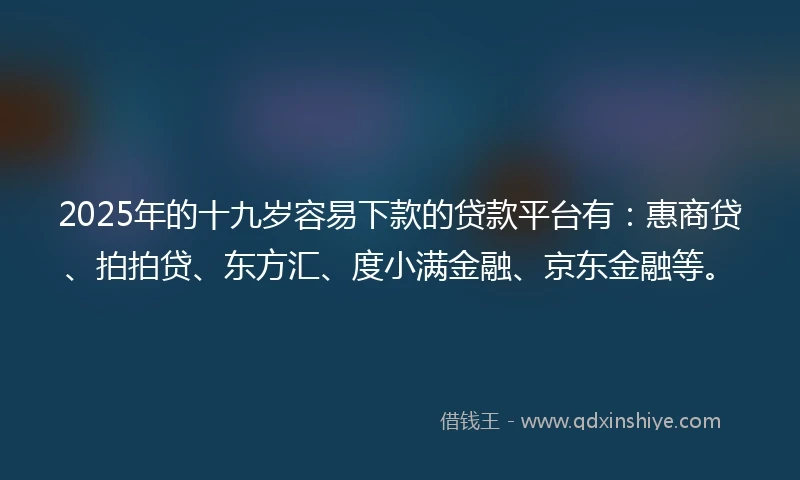 2025年的十九岁容易下款的贷款平台有：惠商贷、拍拍贷、东方汇、度小满金融、京东金融等。