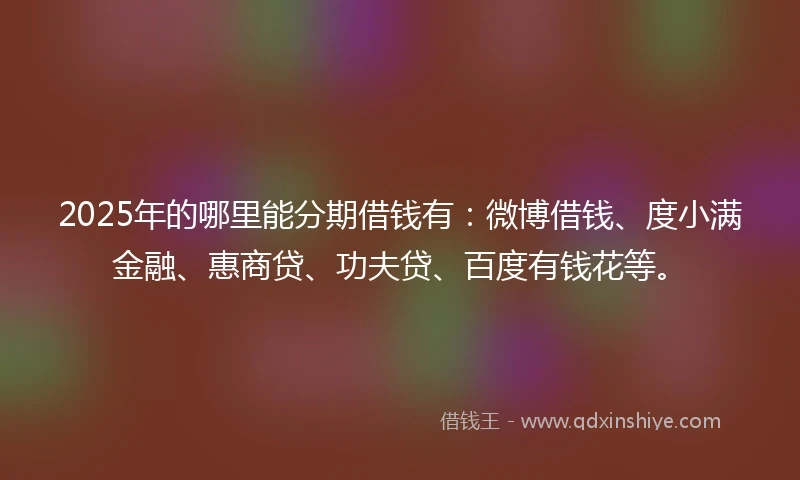 2025年的哪里能分期借钱有：微博借钱、度小满金融、惠商贷、功夫贷、百度有钱花等。