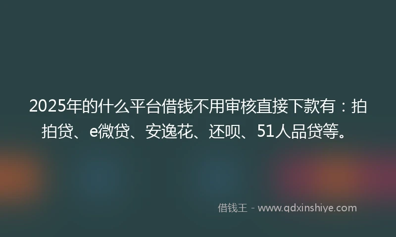 2025年的什么平台借钱不用审核直接下款有：拍拍贷、e微贷、安逸花、还呗、51人品贷等。