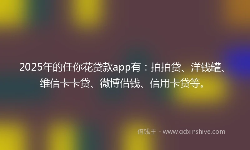 2025年的任你花贷款app有：拍拍贷、洋钱罐、维信卡卡贷、微博借钱、信用卡贷等。