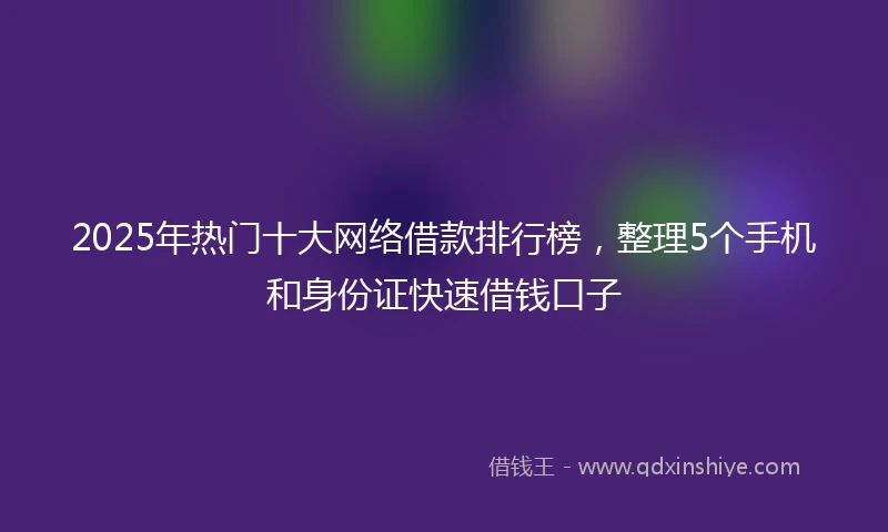 2025年热门十大网络借款排行榜，整理5个手机和身份证快速借钱口子