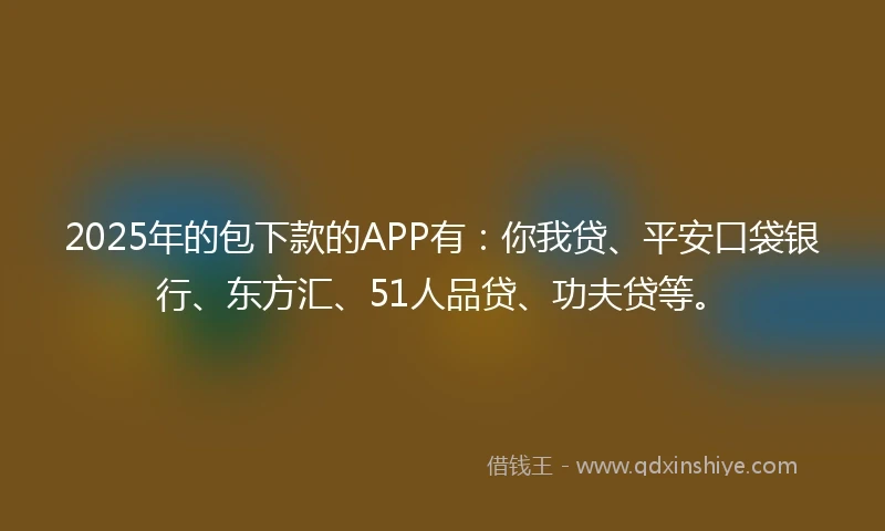 2025年的包下款的APP有：你我贷、平安口袋银行、东方汇、51人品贷、功夫贷等。