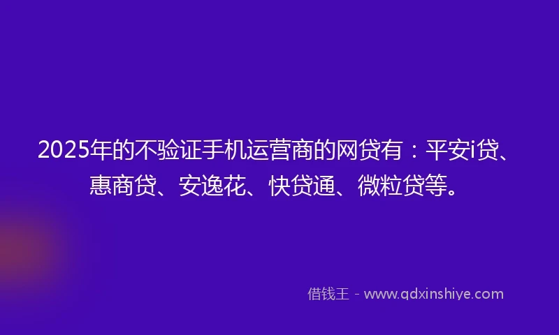 2025年的不验证手机运营商的网贷有：平安i贷、惠商贷、安逸花、快贷通、微粒贷等。