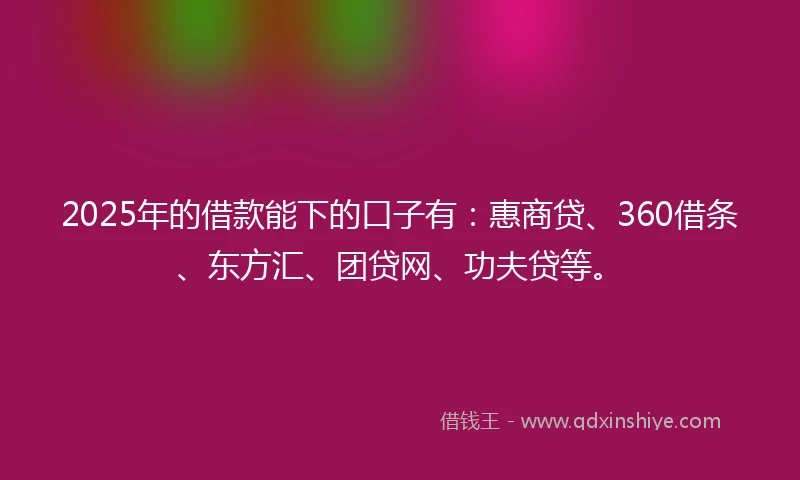 2025年的借款能下的口子有：惠商贷、360借条、东方汇、团贷网、功夫贷等。