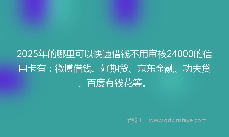 2025年的哪里可以快速借钱不用审核24000的信用卡有：微博借钱、好期贷、京东金融、功夫贷、百度有钱花等。