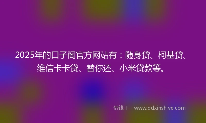 2025年的口子阁官方网站有：随身贷、柯基贷、维信卡卡贷、替你还、小米贷款等。