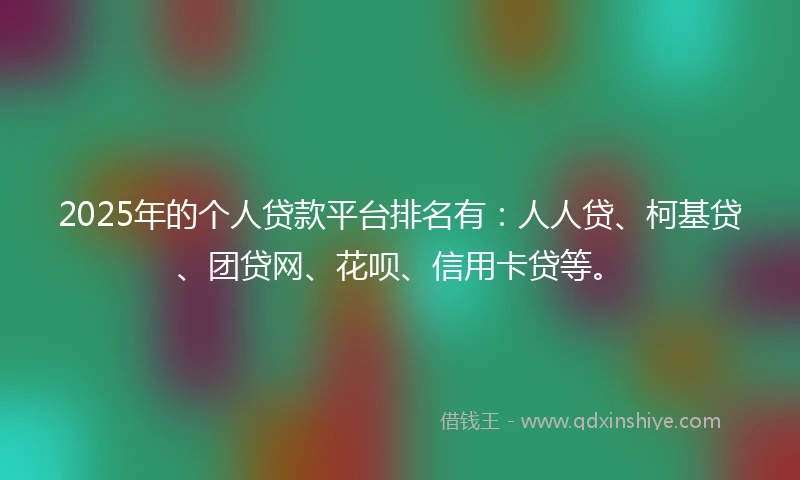 2025年的个人贷款平台排名有：人人贷、柯基贷、团贷网、花呗、信用卡贷等。