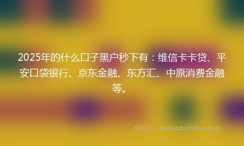 2025年的什么口子黑户秒下有：维信卡卡贷、平安口袋银行、京东金融、东方汇、中原消费金融等。