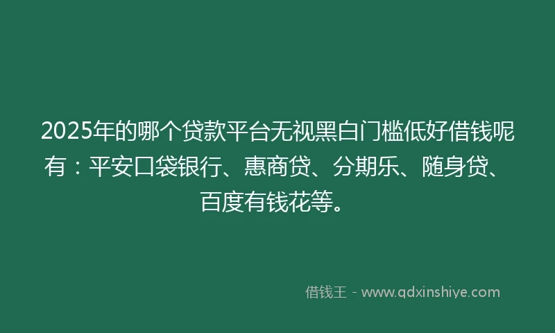 2025年的哪个贷款平台无视黑白门槛低好借钱呢有:平安口袋银行、惠商贷、分期乐、随身贷、百度有钱花等。