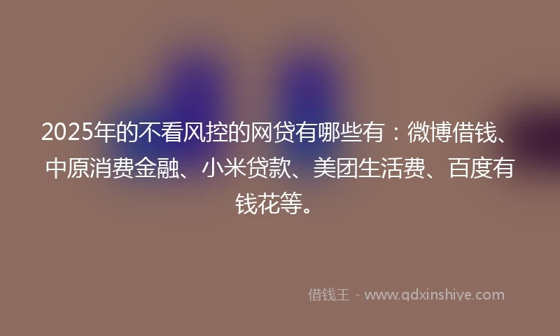 2025年的不看风控的网贷有哪些有:微博借钱、中原消费金融、小米贷款、美团生活费、百度有钱花等。