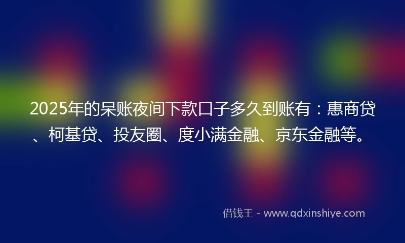 2025年的呆账夜间下款口子多久到账有：惠商贷、柯基贷、投友圈、度小满金融、京东金融等。