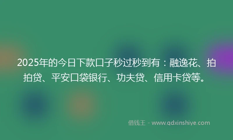 2025年的今日下款口子秒过秒到有：融逸花、拍拍贷、平安口袋银行、功夫贷、信用卡贷等。