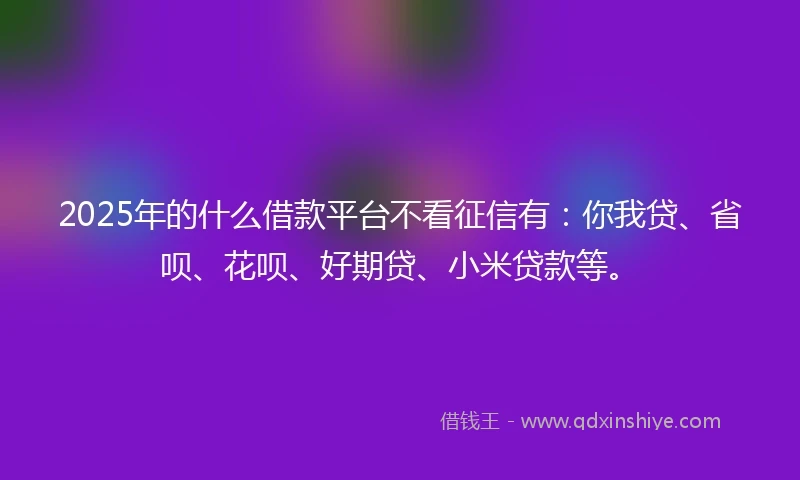 2025年的什么借款平台不看征信有：你我贷、省呗、花呗、好期贷、小米贷款等。