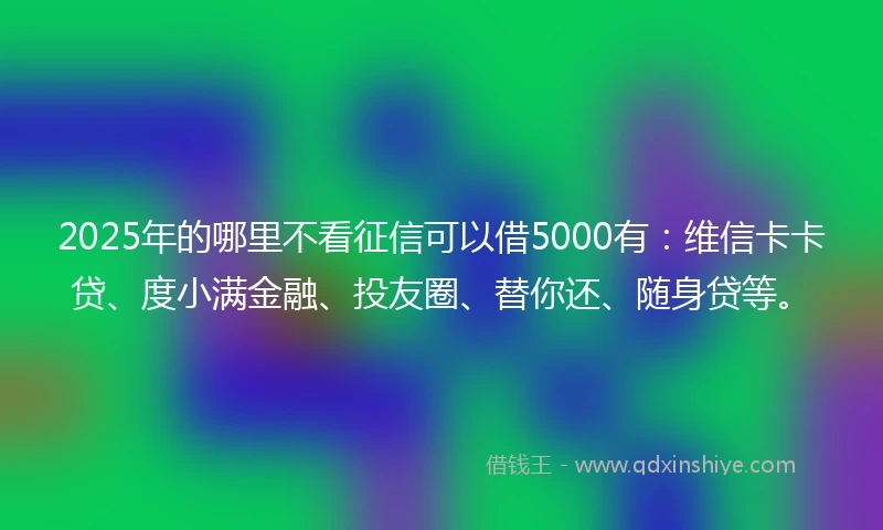 2025年的哪里不看征信可以借5000有：维信卡卡贷、度小满金融、投友圈、替你还、随身贷等。
