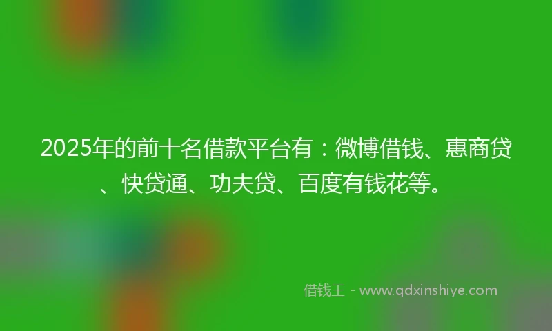 2025年的前十名借款平台有：微博借钱、惠商贷、快贷通、功夫贷、百度有钱花等。