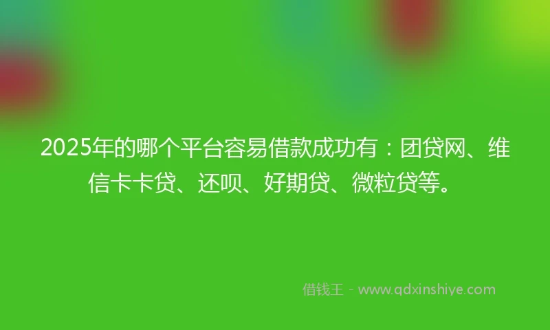 2025年的哪个平台容易借款成功有：团贷网、维信卡卡贷、还呗、好期贷、微粒贷等。