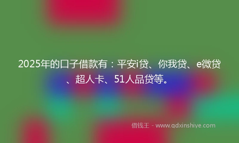 2025年的口子借款有:平安i贷、你我贷、e微贷、超人卡、51人品贷等。