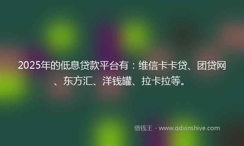 2025年的低息贷款平台有：维信卡卡贷、团贷网、东方汇、洋钱罐、拉卡拉等。