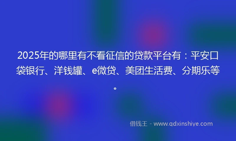 2025年的哪里有不看征信的贷款平台有：平安口袋银行、洋钱罐、e微贷、美团生活费、分期乐等。