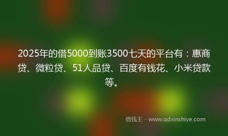2025年的借5000到账3500七天的平台有:惠商贷、微粒贷、51人品贷、百度有钱花、小米贷款等。