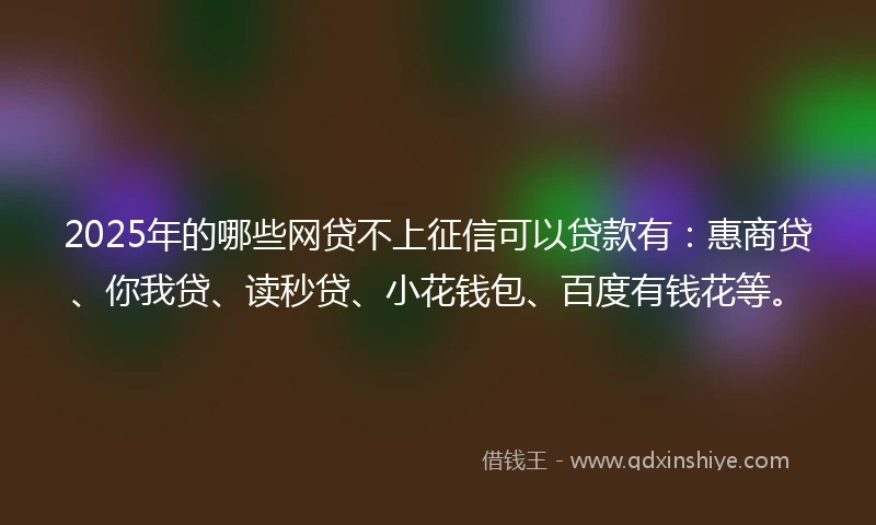 2025年的哪些网贷不上征信可以贷款有：惠商贷、你我贷、读秒贷、小花钱包、百度有钱花等。