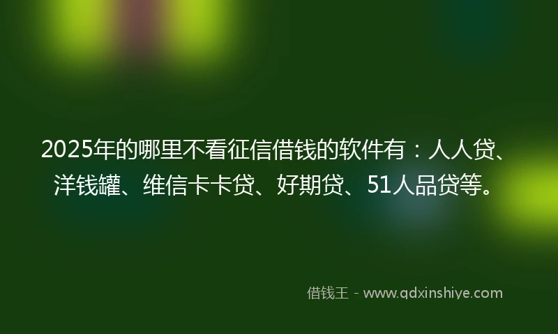 2025年的哪里不看征信借钱的软件有：人人贷、洋钱罐、维信卡卡贷、好期贷、51人品贷等。