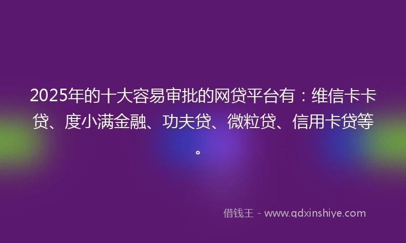 2025年的十大容易审批的网贷平台有：维信卡卡贷、度小满金融、功夫贷、微粒贷、信用卡贷等。
