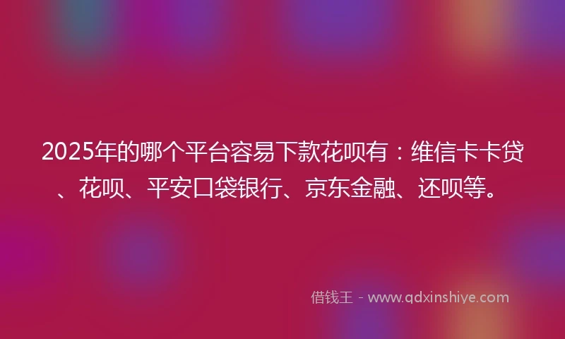 2025年的哪个平台容易下款花呗有：维信卡卡贷、花呗、平安口袋银行、京东金融、还呗等。