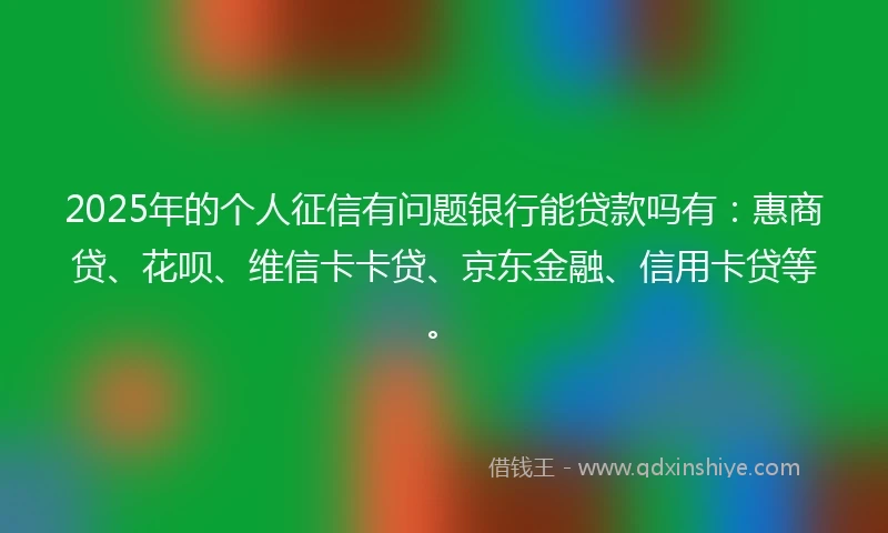 2025年的个人征信有问题银行能贷款吗有：惠商贷、花呗、维信卡卡贷、京东金融、信用卡贷等。