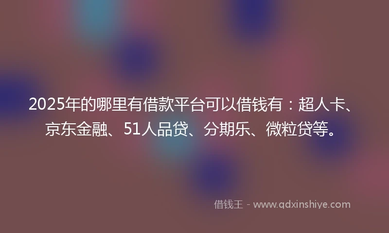 2025年的哪里有借款平台可以借钱有：超人卡、京东金融、51人品贷、分期乐、微粒贷等。