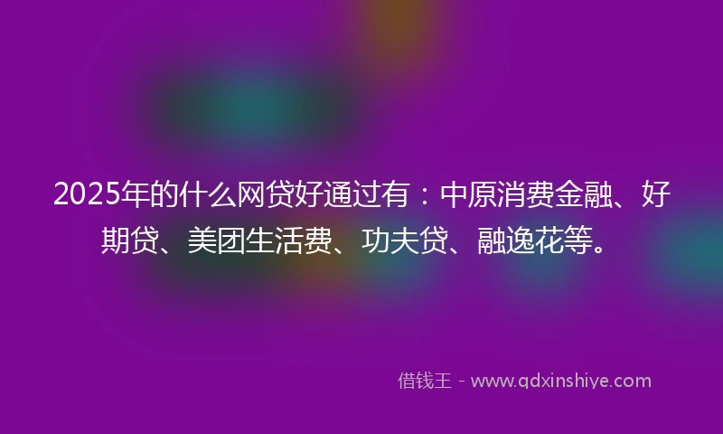2025年的什么网贷好通过有：中原消费金融、好期贷、美团生活费、功夫贷、融逸花等。