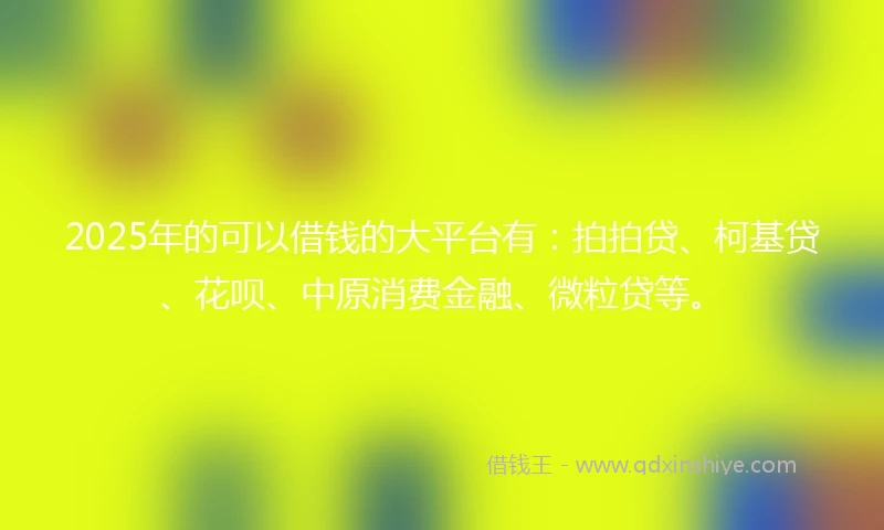 2025年的可以借钱的大平台有:拍拍贷、柯基贷、花呗、中原消费金融、微粒贷等。