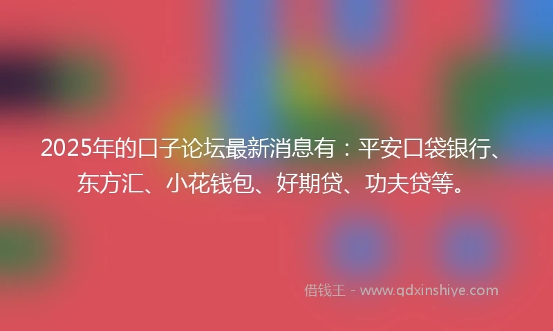 2025年的口子论坛最新消息有：平安口袋银行、东方汇、小花钱包、好期贷、功夫贷等。