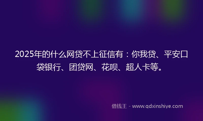 2025年的什么网贷不上征信有：你我贷、平安口袋银行、团贷网、花呗、超人卡等。