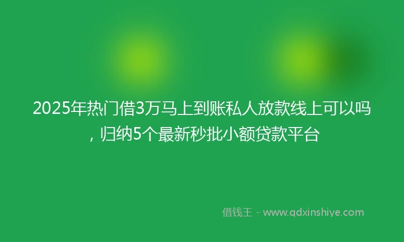 2025年热门借3万马上到账私人放款线上可以吗，归纳5个最新秒批小额贷款平台