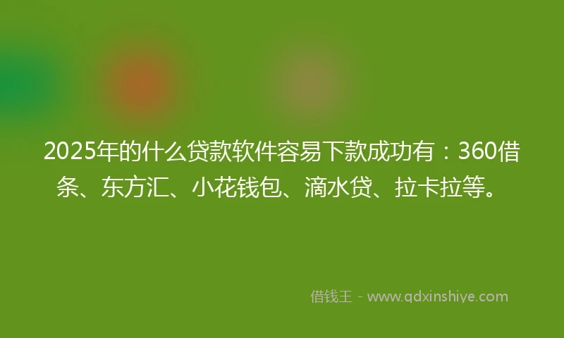 2025年的什么贷款软件容易下款成功有：360借条、东方汇、小花钱包、滴水贷、拉卡拉等。