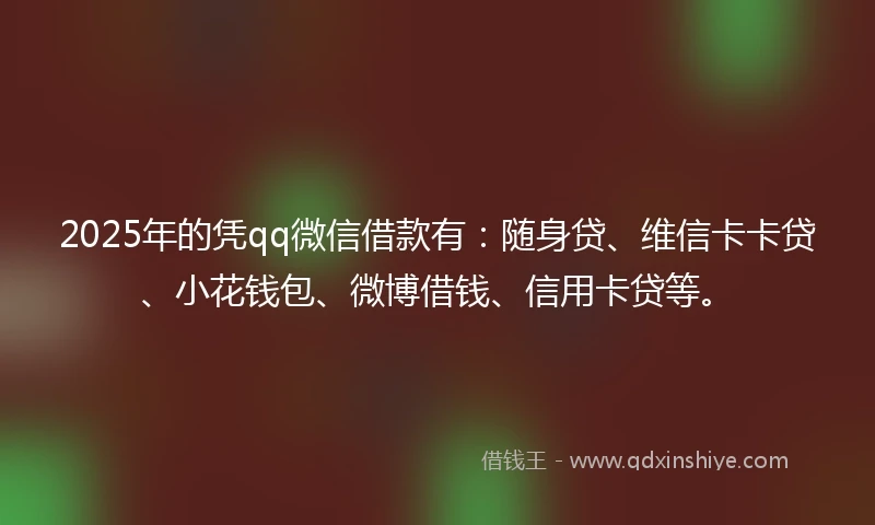 2025年的凭qq微信借款有：随身贷、维信卡卡贷、小花钱包、微博借钱、信用卡贷等。