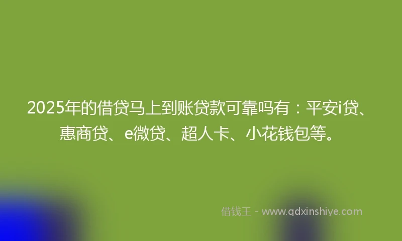 2025年的借贷马上到账贷款可靠吗有：平安i贷、惠商贷、e微贷、超人卡、小花钱包等。