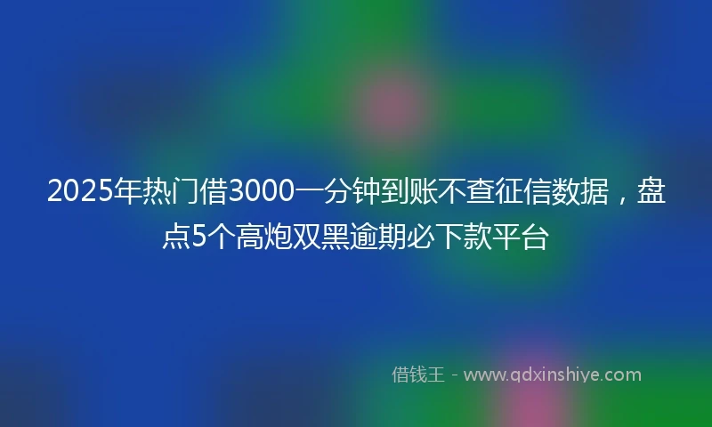 2025年热门借3000一分钟到账不查征信数据,盘点5个高炮双黑逾期必下款平台