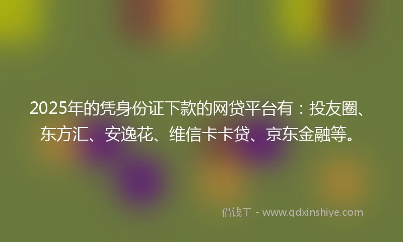 2025年的凭身份证下款的网贷平台有：投友圈、东方汇、安逸花、维信卡卡贷、京东金融等。