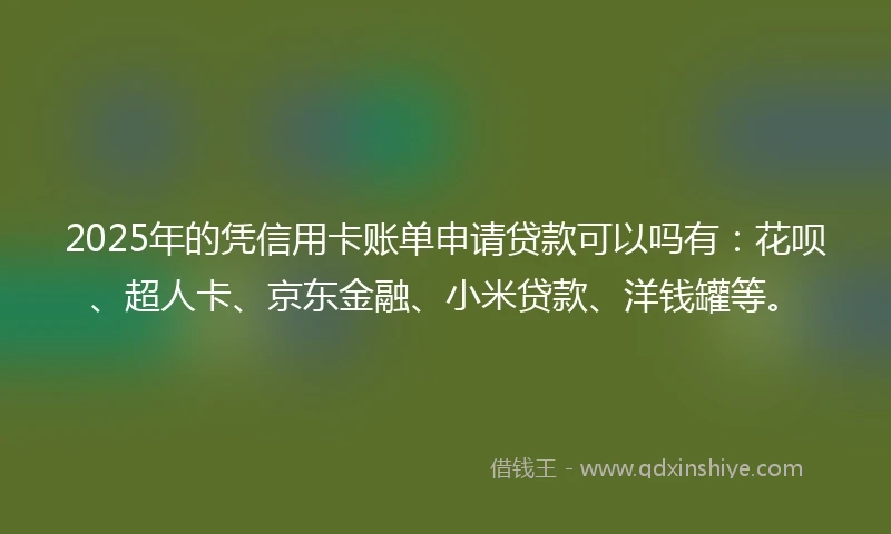 2025年的凭信用卡账单申请贷款可以吗有：花呗、超人卡、京东金融、小米贷款、洋钱罐等。
