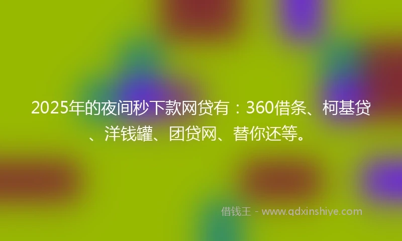 2025年的夜间秒下款网贷有：360借条、柯基贷、洋钱罐、团贷网、替你还等。